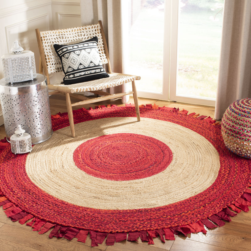 Torrance Hand Woven Cotton/Jute Rug in Red/Natural, Round 6'