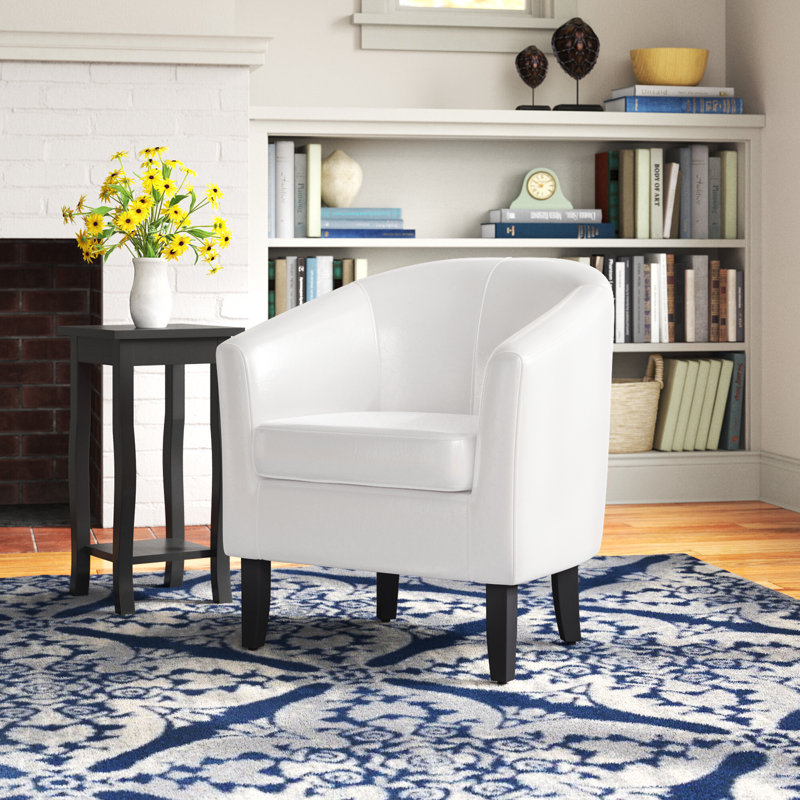 Munson 26.77" Wide Faux Leather Barrel Chair, White Faux Leather