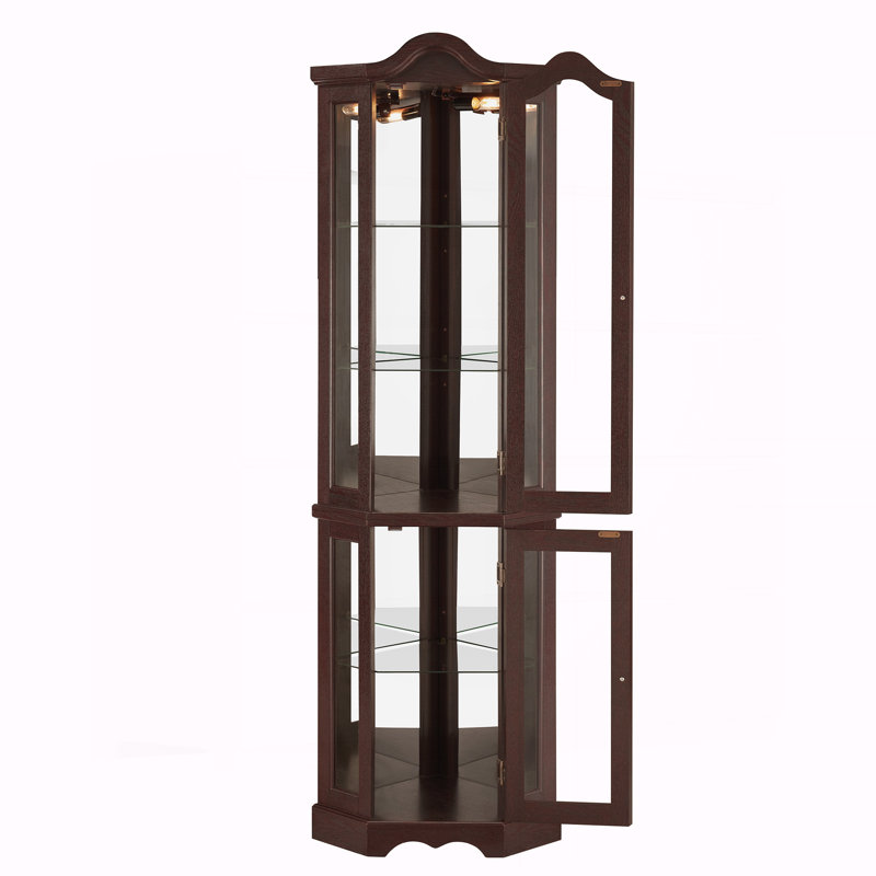 Curio Cabinet Lighted Glass Display Curio Cabinet, Dark Cherry