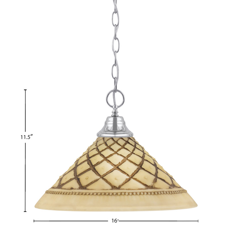 Chain Hung Pendant Shown With Chocolate Icing Glass, Chrome, 11.5" H x 16" W x 16" D