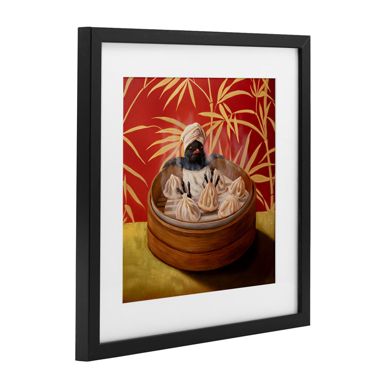 «Bamboo Steamer Bird», reproduction encadrée sous verre, conception de Lucia Heffernan, H 13 po x l 13 po, Cadre noir minuit