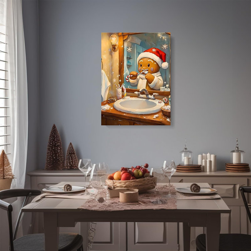 Art mural en toile de Noël en pain d'épice sans cadre 24 po x 32 po