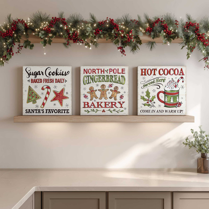 «Santa's Favorite Sugar Cookies», ensemble de 3 impressions sur toile, H 13 po x l 39 po, Chrome poli