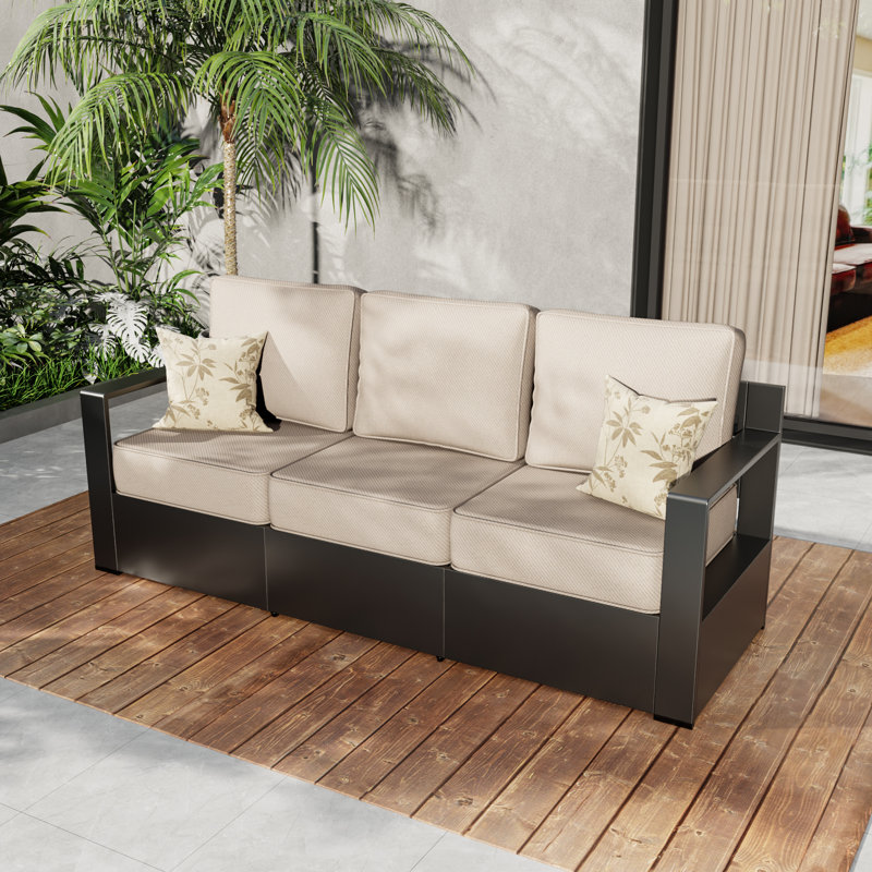 Three-person Patio Sofa with Cushions, Beige