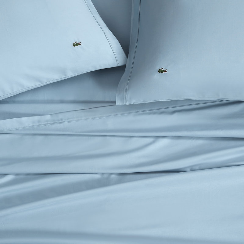 Ensemble de draps en coton percale Lacost, Ensemble de draps pour lit double avec 2 taies d'o, Bleu allure
