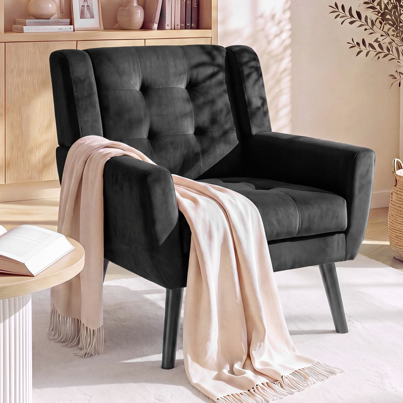 Fauteuil d'appoint Bolanle, Velours noir