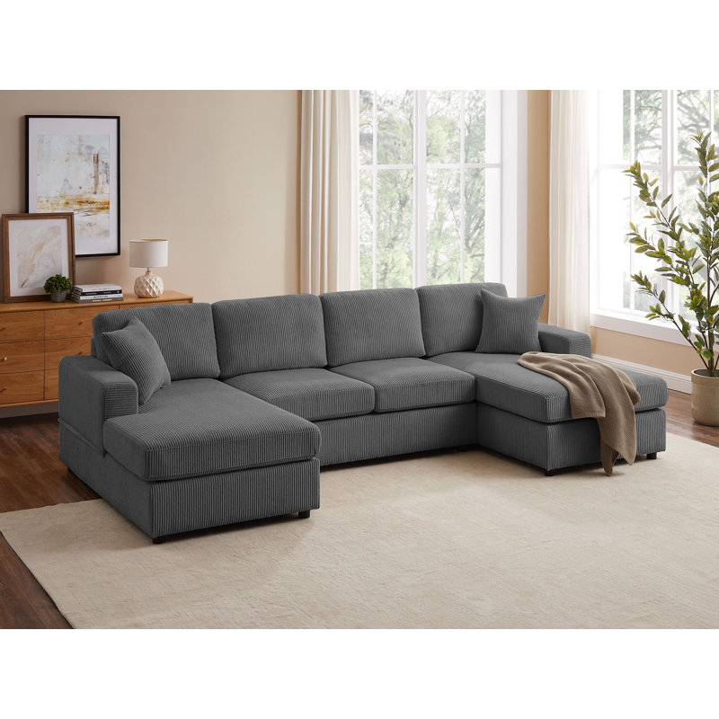 Canapé modulaire en U en velours côtelé l 118,11 po Kujtesa , Velours côtelé gris foncé
