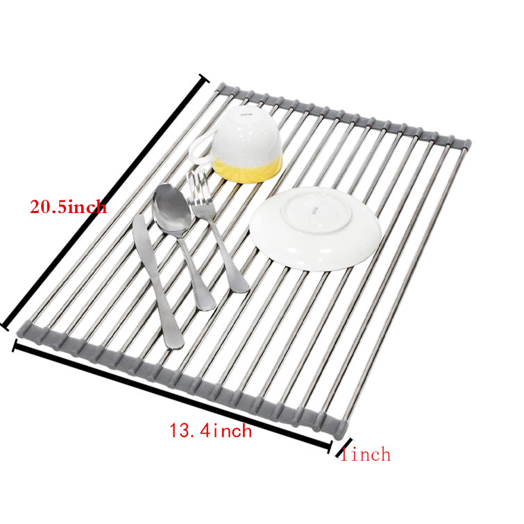 Frifoho Multipurpose Roll-Up Stainless Steel Over the Sink Dish Rack