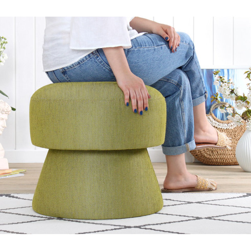 Repose-pieds pouf élégant, vert, 17,7 po de hauteur x 18,9 po de diamètre | 50% coton et 50% lin, 35 éponges orthopédiques, 2,4 po d'épaisseur | Parfait pour le salon, la chambre à coucher ou l'espace de détente, design confortable et chic