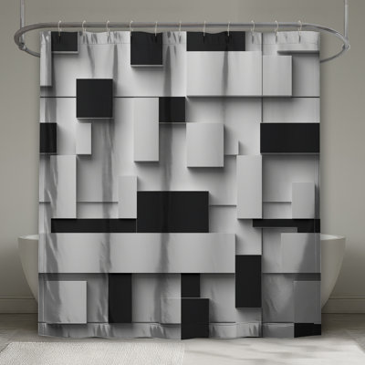 Black White Rectangles Shower Curtains Extra Long