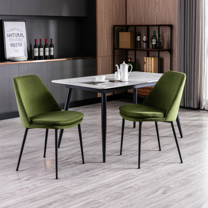 Olive Green Velvet Upholstered Side Chair with Metal Legs