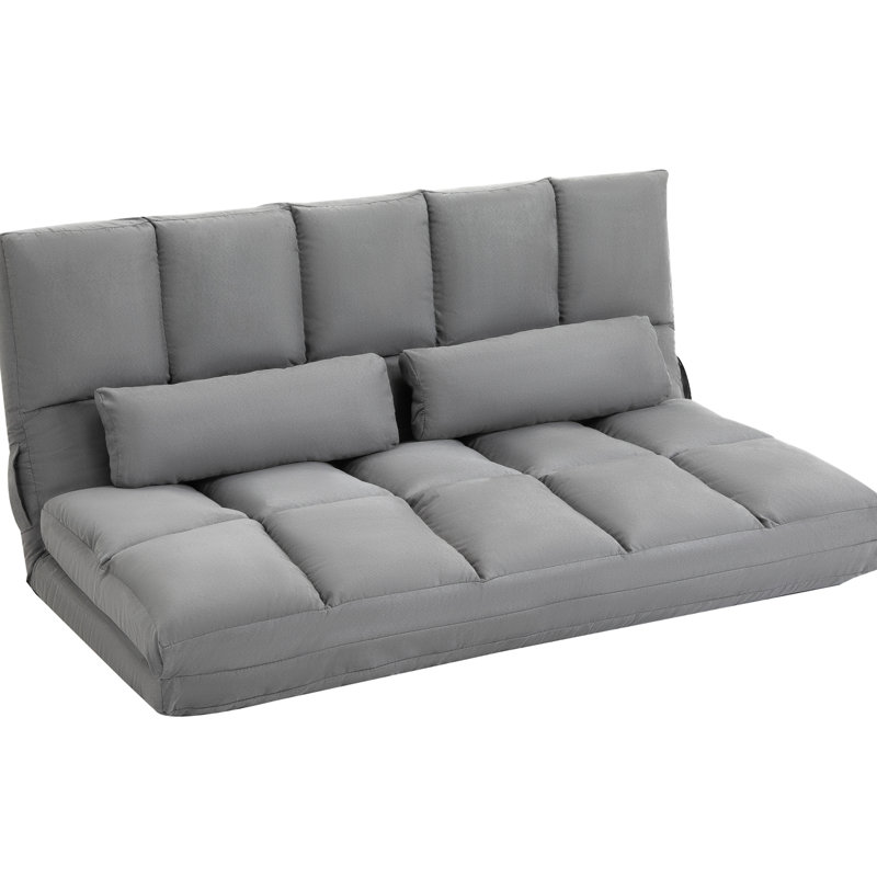 Gray Floor Couch Bed Chair - Convertible With Adjustable Rest, 2 Pillows, Space Saving, Metal Frame For Folding Back & Head Build