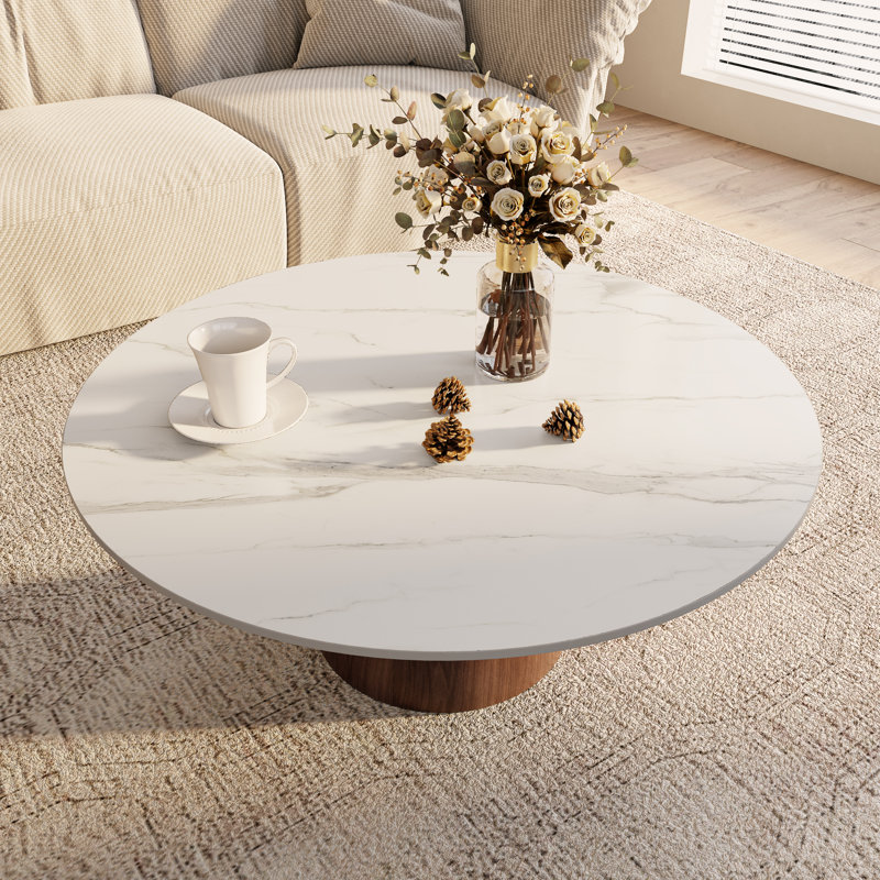 Table basse Mid-Century, H 17,44 po x L 35,43 po x l 35,43 po , Blanc neigeux, Brun