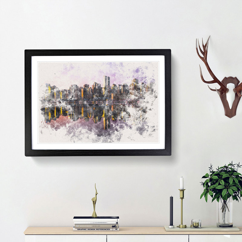The Vancouver Skyline - Picture Frame Painting Print, Black Framed, 45cm H x 63cm W x 2cm D