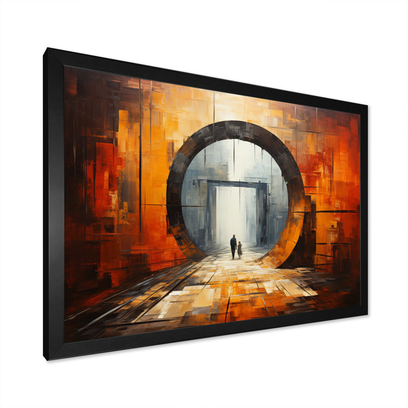 Orange Tunnel entrelacé sur toile, H 34 po x l 44 po x P 1,5 po, Cadre simple noir