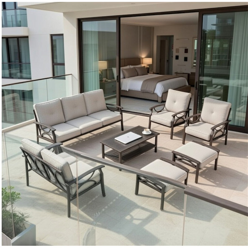 Ensemble de meubles de patio 7 pièces en métal, Gris clair