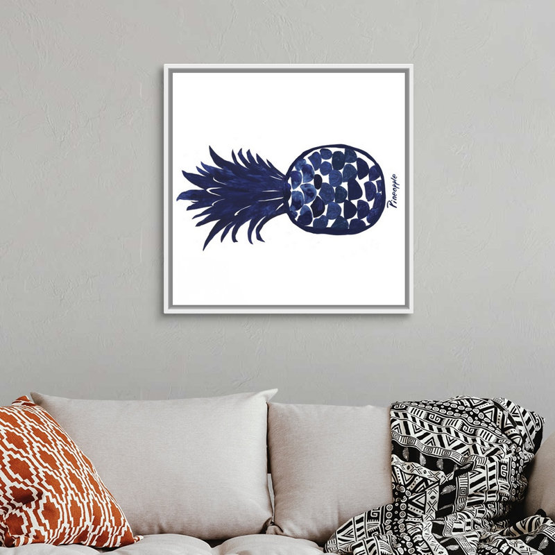 «Indigo Pineapple» par Aimee Wilson, reproduction sur toile, 32" H x 32" W x 1.75" D, Cadre blanc