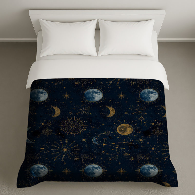 Celestial Moon Sun Constellations Duvet Covers, Queen
