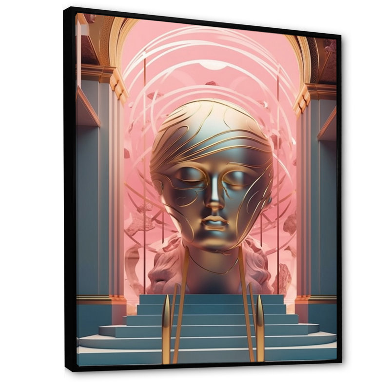 «Futur Minimalisme», portrait géométrique glamour sur toile, H 40 po x l 30 po x P 1,5 po, Cadre flottant noir
