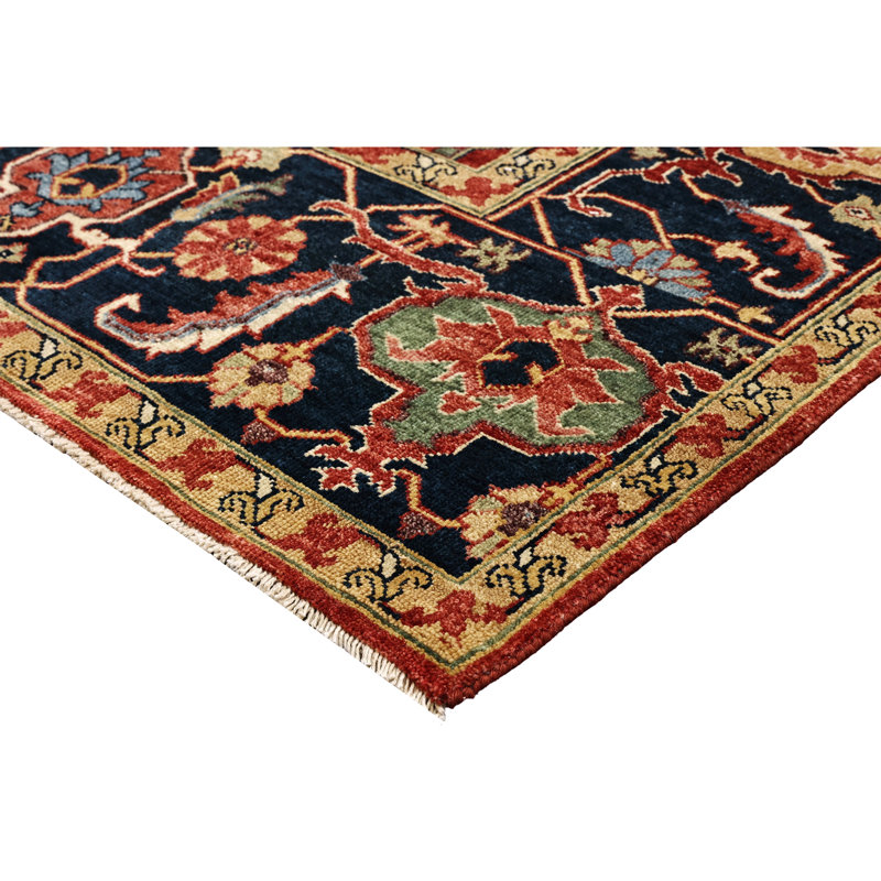 Tapis rouge et bleu noué à la main de haute qualité, Rectangle 10' x 14'