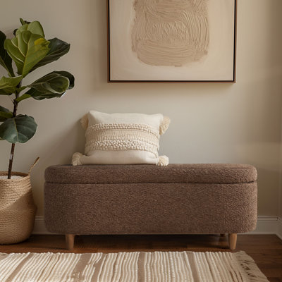 Bailey Boucle-Style Curved Storage Accent Bench