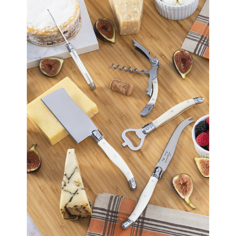 French Home Laguiole Essential 5-Piece Cheese Knife and Barware Set with Faux Ivory Handles