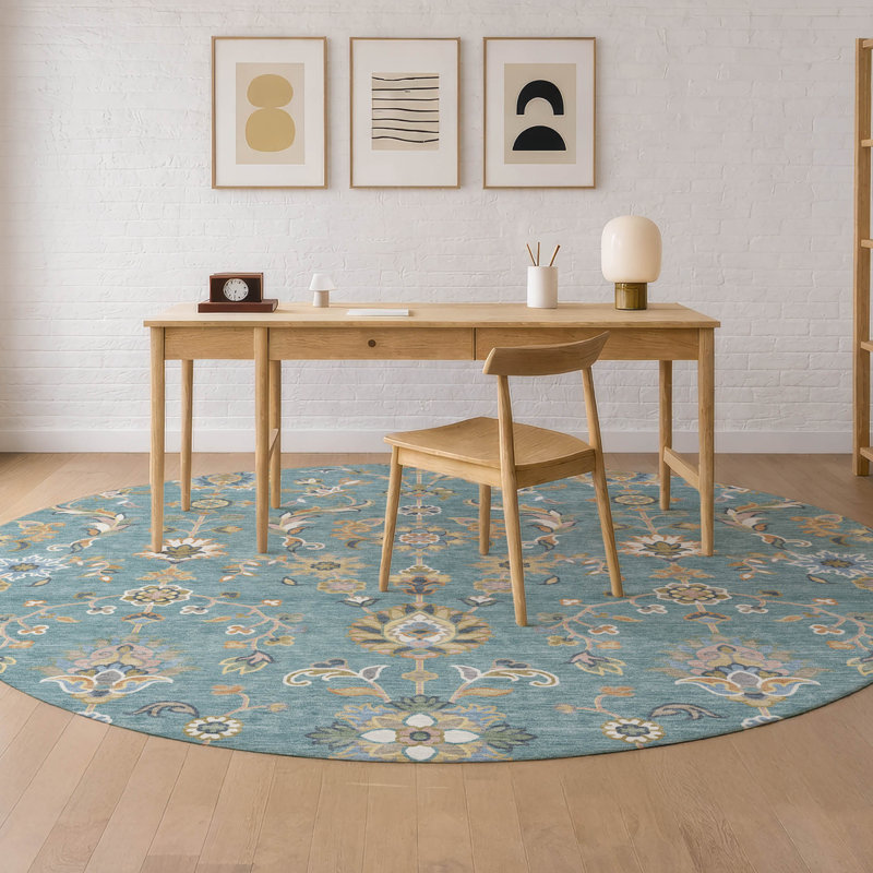 Machine Washable Indoor/Outdoor Chantille ACN2585 Traditional Rug, Teal, 8' Round