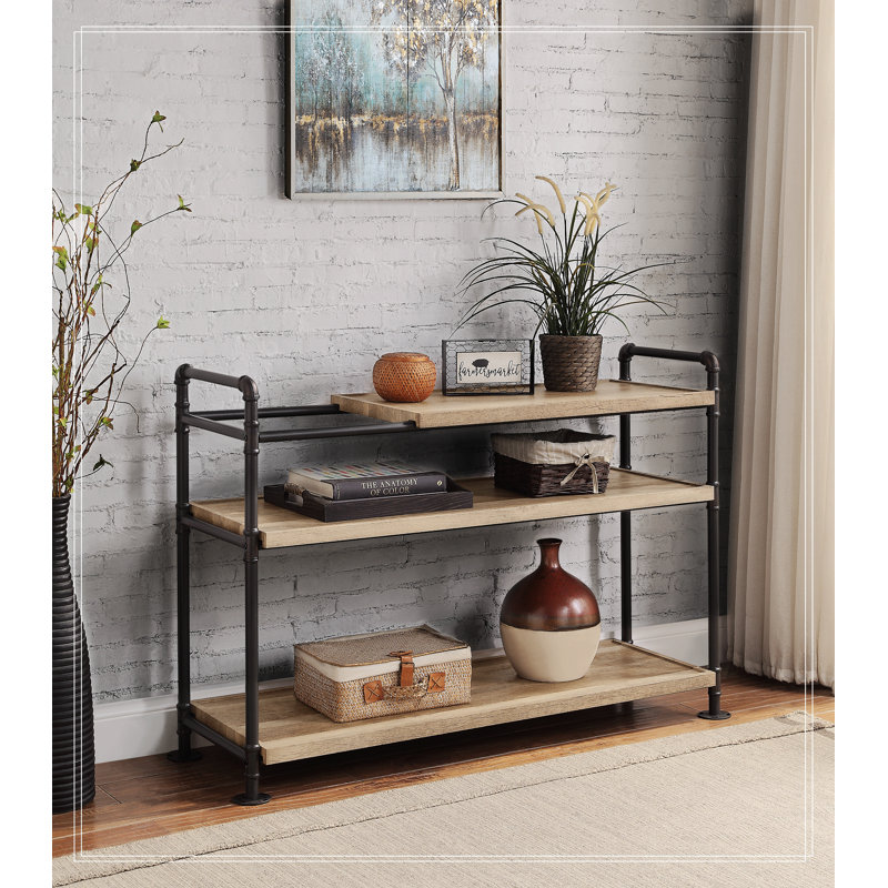 Bookshelf W/3 Shelves In Oak & Sandy Black Finish,Console Table,Sofa Table