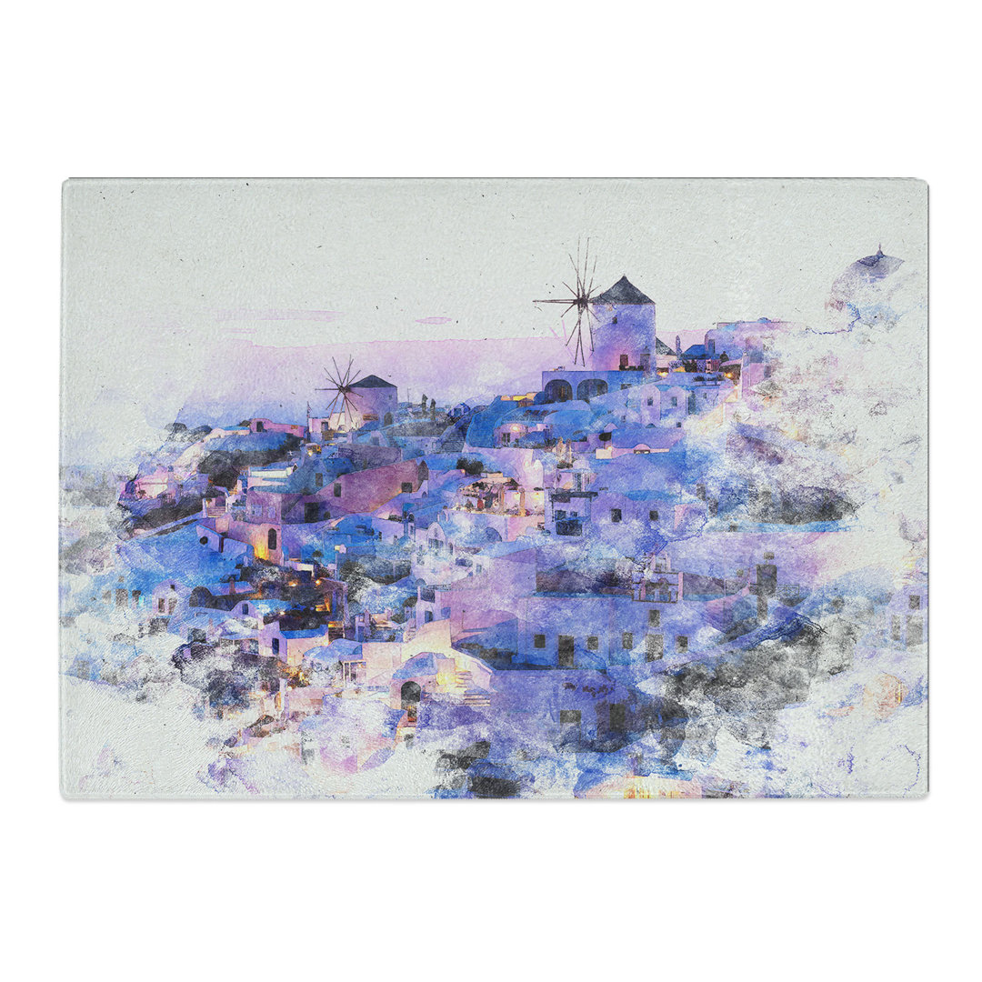 Tempered Glass the Oia Santorini Skyline in Greece Chopping Board