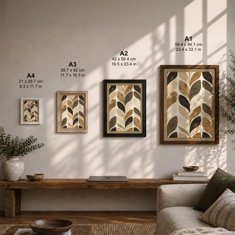 Leafing Pattern Botanical - Framed Print, A2 - 59.4 x 42.0 cm, Walnut