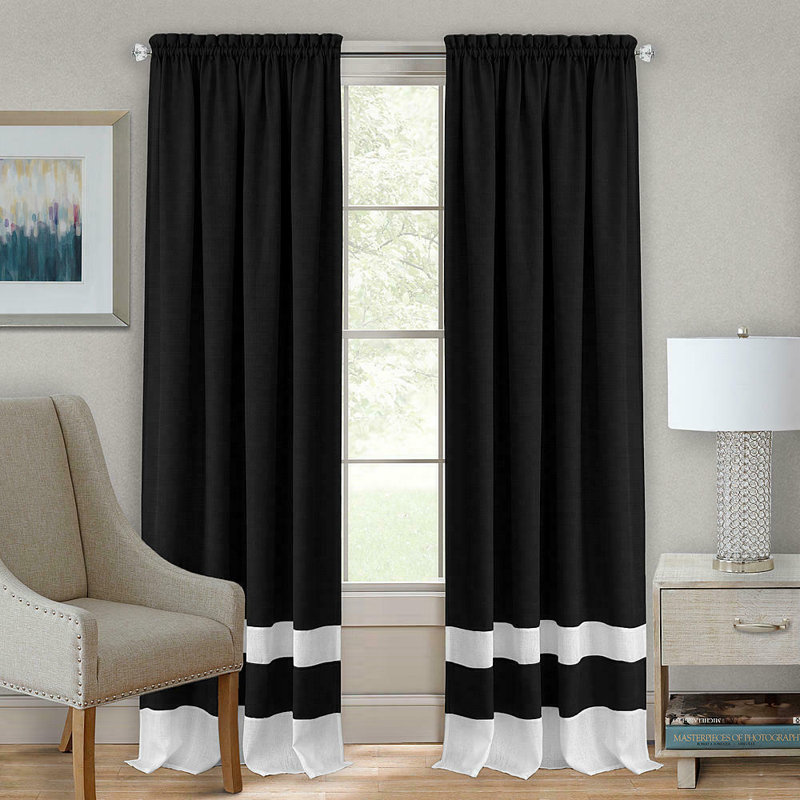Rideau semi-diaphane avec passe-tringle Renken, 52 po x 84 po, Noir