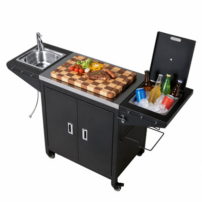 Outdoor Grill Cart With Stainless Steel Sink And Cold Drink Refrigerated Area