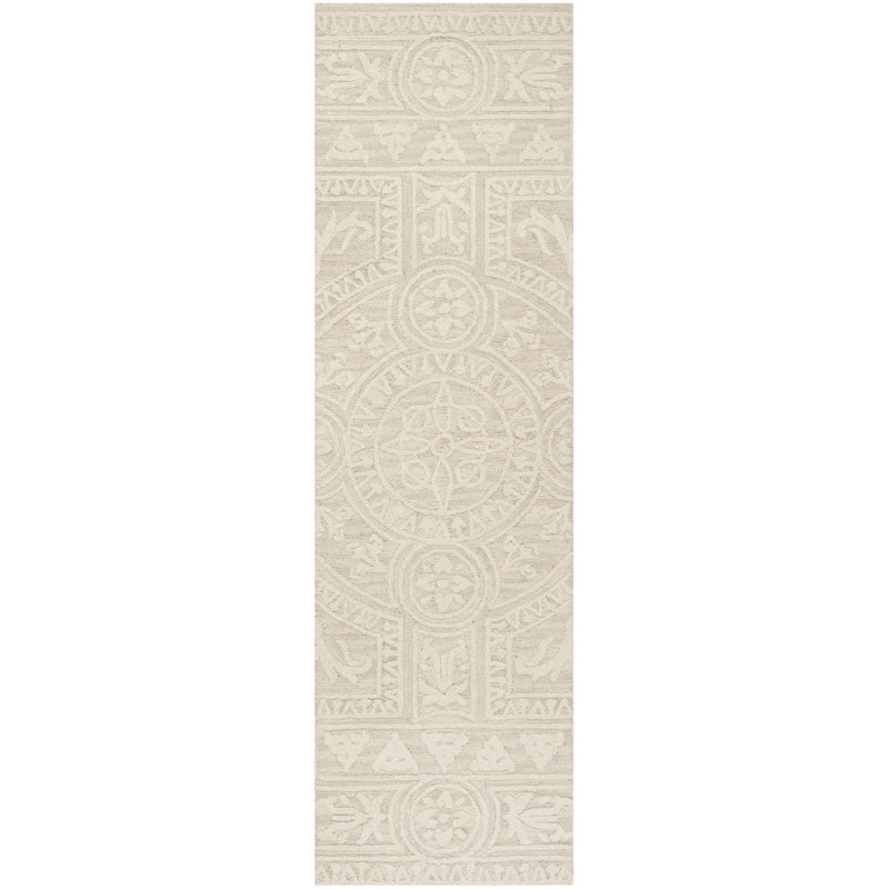 Ferrera Floral Handmade Tufted Wool Light Gray/Ivory Area Rug, Rectangle 2' x 3'