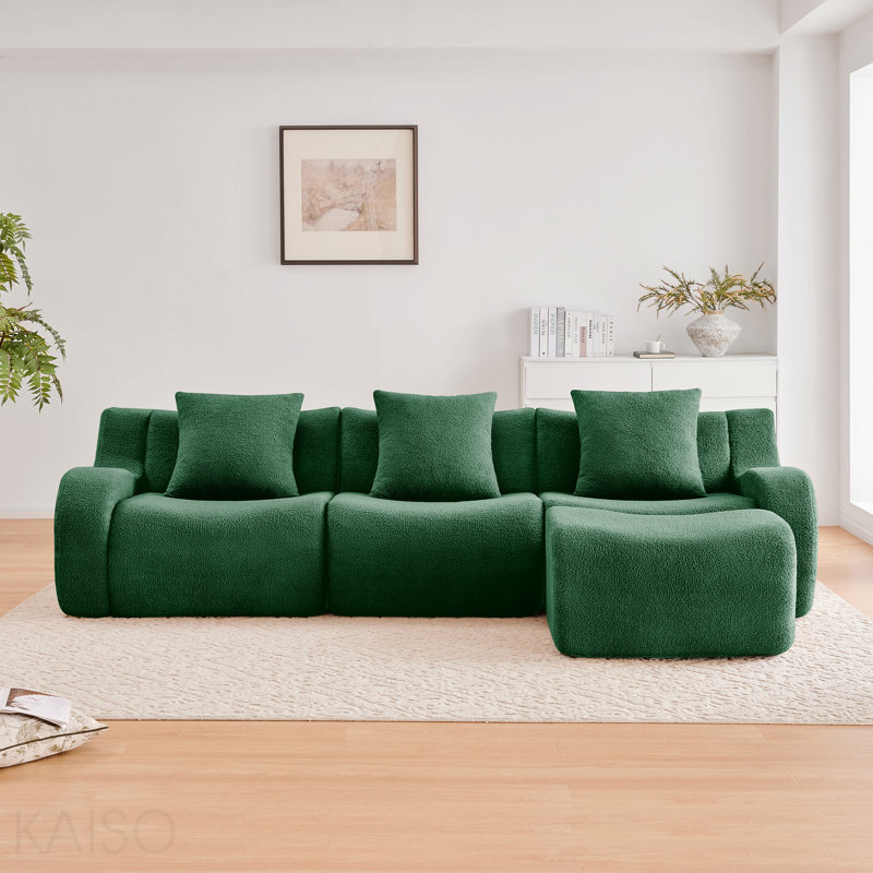 3-Seater Teddy Boneless Sofa - Anti-Slip, Curved Armrests, Streamlined Design, Chaise - Green, Green