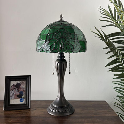Tiffany Table Lamp Green Stained Glass Baroque Style Lavender LED Bulbs Included 12"W*12"D*22"H