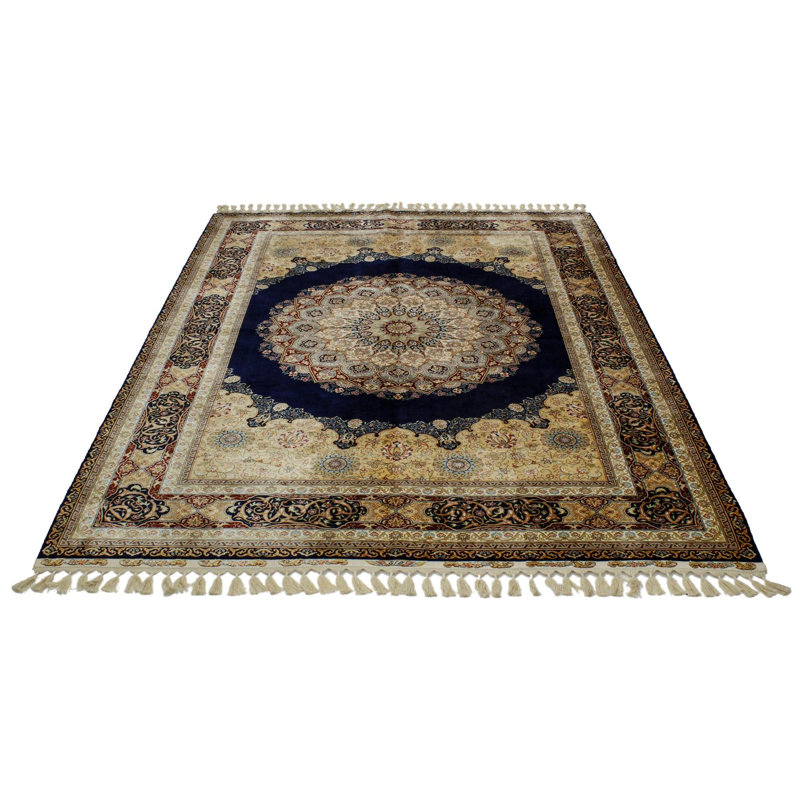 Tapis bleu marine et multicolore 6 x 8