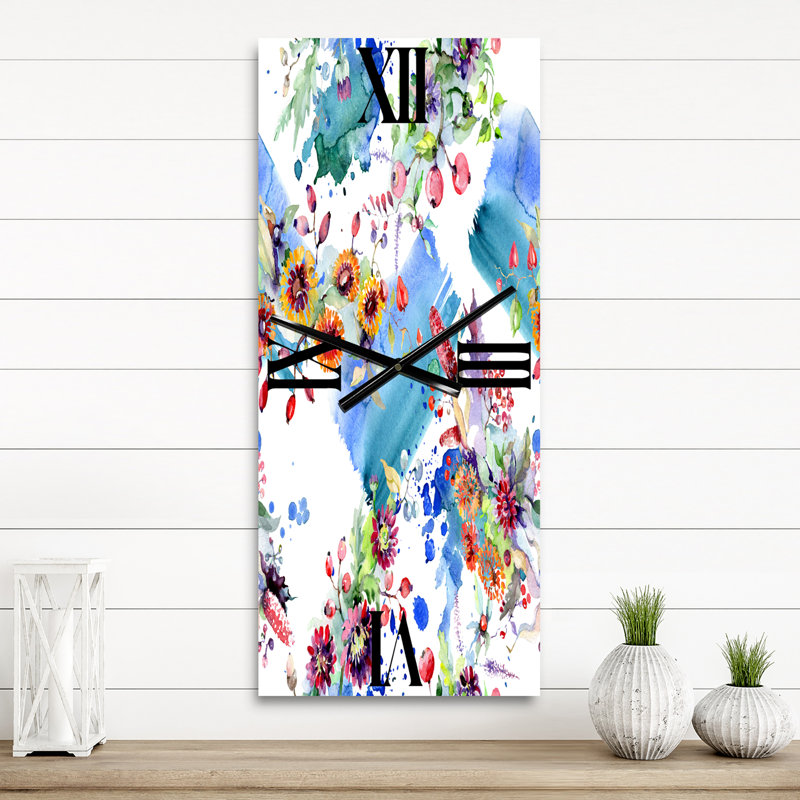 Horloge murale Vibrant Wild Spring Leaves and Wildflowers, Grand