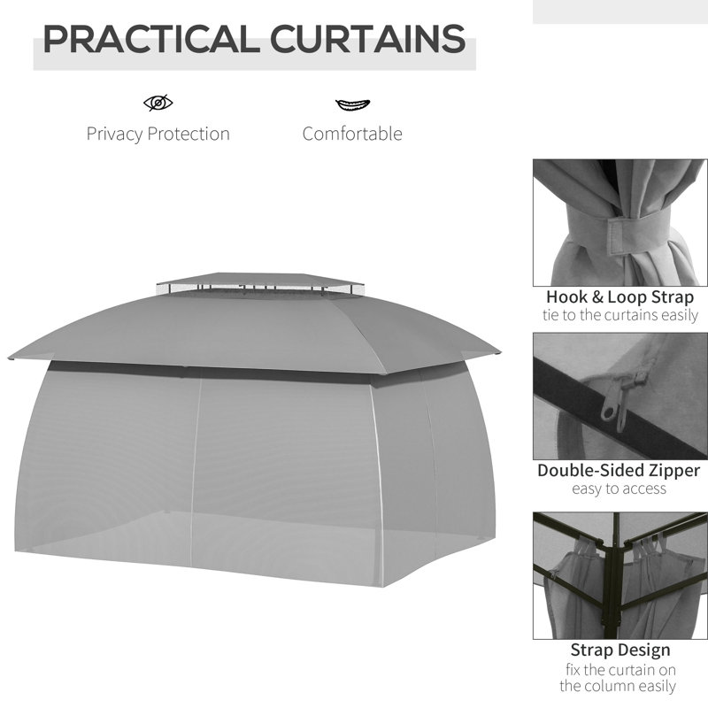 Gray Steel Frame Patio Gazebo with Double Vented Roof