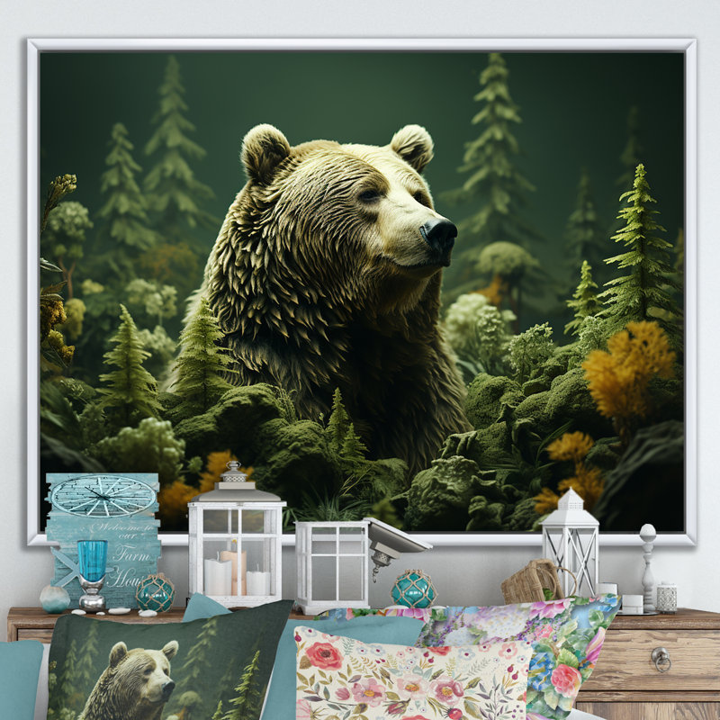 «Whimsical Grizzly Bears In Forest» sur impression sur toile, H 24 po x l 32 po x P 1 po, Cadre flottant blanc
