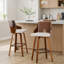 Tabouret de bar à hauteur fixe avec pivot en bois de noyer, tissu beige et repose-pieds carré en métal noir - ensemble de 2