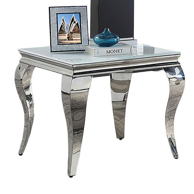Glam Contemporary 1Pc End Table Glass Top Silver Table Living Room Stainless Steel Cabriole-Style Legs