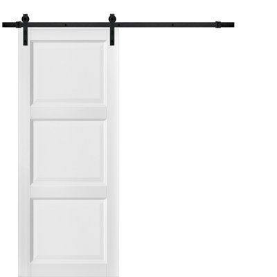 Lucia Panelled Wood Barn White Door with Installation Hardware Kit