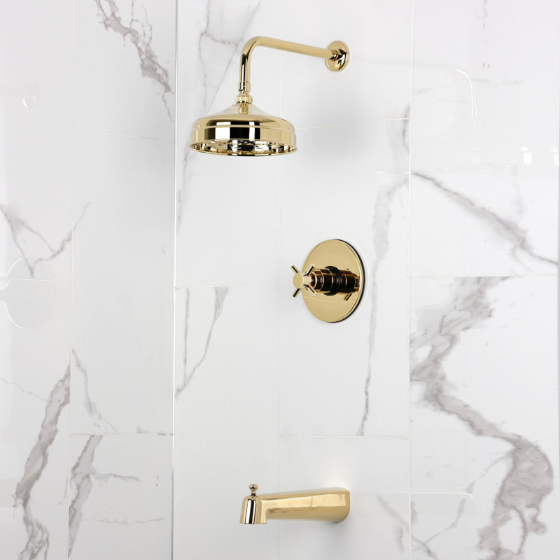 Kingston Brass Concord Single-Handle Pressure Balanced Tub and Shower Faucet, Polished Brass