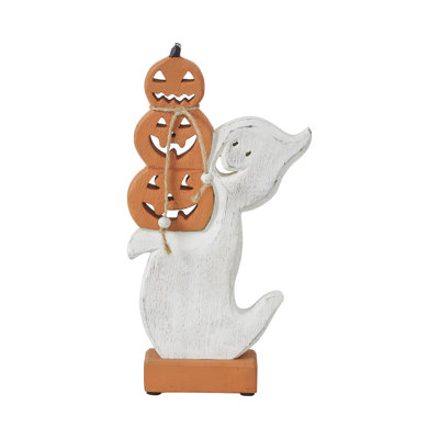 Jack-O-Lantern empilé en bois fantôme 11 x 6 x 2
