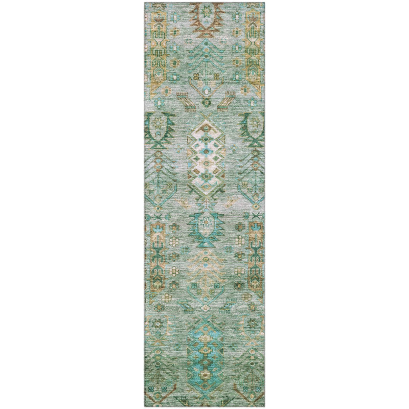 Premium Machine Washable Mayfield AMF2047 Global Rug, 2'3" x 7'6" Runner, Sage