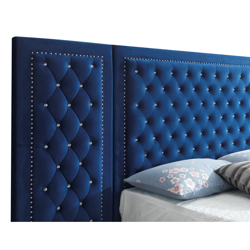 Janiya Upholstered Platform Bed, Navy Blue, Queen