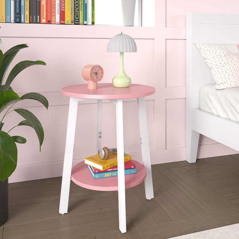 Petite table d'appoint ronde à 2 niveaux, Blanc / Rose