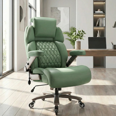 Fauteuil de direction grand et grand 700 lb, fauteuil de bureau en cuir robuste avec soutien lombaire réglable, accoudoirs rabattables en 3D, siège à ressort extra large et roues en caoutchouc