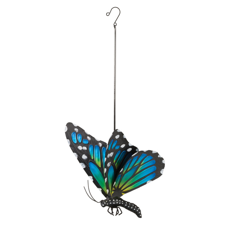 Ornement en forme de papillon suspendu en métal avec effet de rebond printanier et finition multicolore résistante aux intempéries