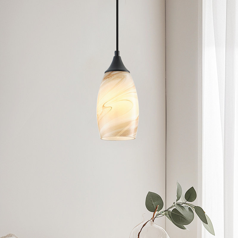 1 - Light Single Teardrop E26 Dimmable Adjustable Pendant Light, Beige